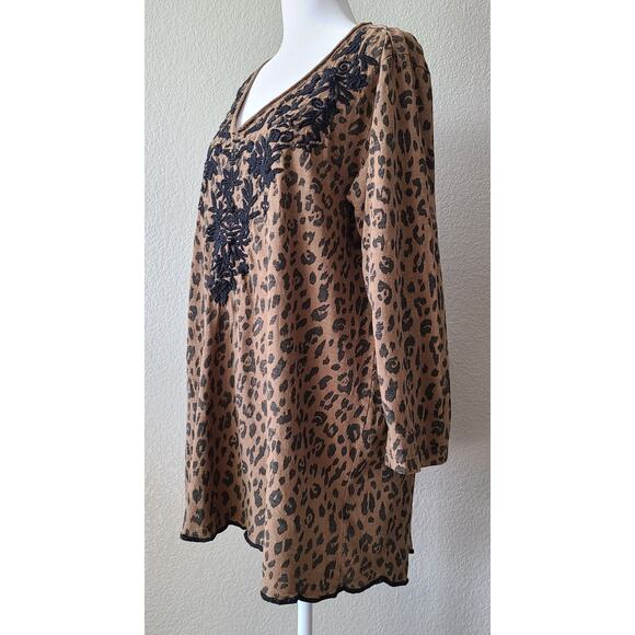 Karyn Seo Embroidered Floral Relaxed Shirt Sz Large Animal Print Tunic Cotton - Picture 8 of 12